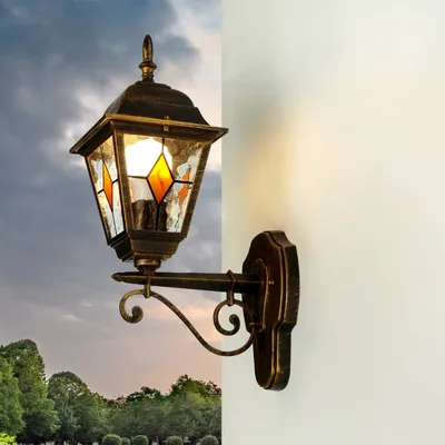 Produktbild von Außenleuchte Wand "Salzburg" Glas Tiffany Antik IP44 E27 nostalgische Wandlampe Terrasse