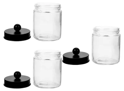 Produktbild von 3er Set Glas Wattepadhalter mit Edelstahl Deckel – Transparenter Organizer für das Badezimmer
