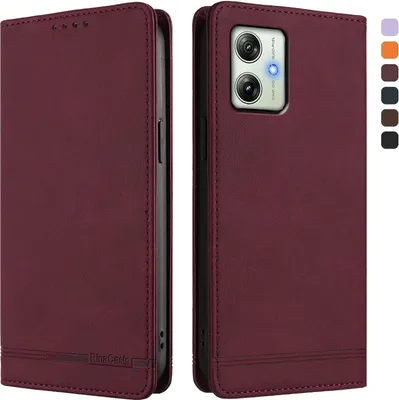 Image de Etui pour Motorola Moto G64, étui rétro en cuirPolyuréthaneavec support et fentes pour cartes de crédit Rouge