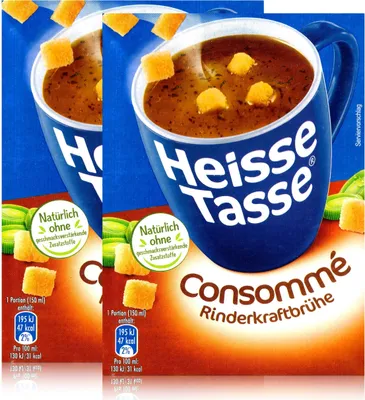 Produktbild von Heisse Tasse Consommé Rinderkraftbrühe mit Croûtons 3 Beutel á 7,1g (2er Pack)