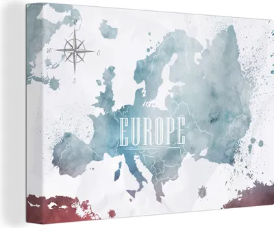 Obrázok produktu pre OneMillionCanvasses® - Obrazy na plátne - 140x90 cm, Mapa - Európa - Olejomaľba, Nástenná umelecká tlač Nástenná dekorácia