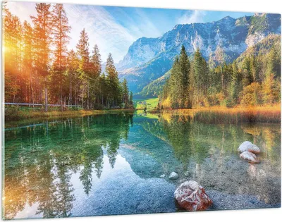 Produktbild von Bilder auf glas - Einteilig - Landschaft Berge Morgendämmerung - 120x80cm - Glasbilder - Wandbilder - Bilder - Wanddekoration aus Glas - Glas Bilder - Wandbild auf Glas - GAA120x80-4456