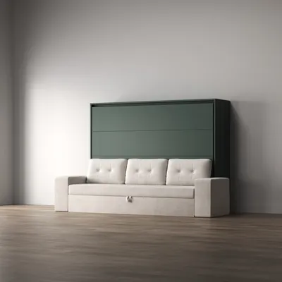 Produktbild von Schrankbett 160x200 Horizontal M2 (Tiefe 55cm) inkl.SOFA Sandgrau  Steingrün