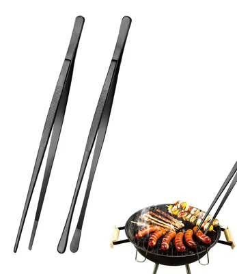 Image de Pince de cuisine - En acier inoxydable - Pour la cuisson et le barbecue - Lot de 2 - 30 cm - Noir