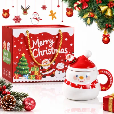Weihnachtstasse mit Deckel und Löffel, 400 ml, Keramik