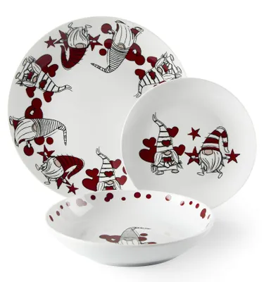 18-teiliges Porzellan-Bordenservies mit Weihnachtsmotiv