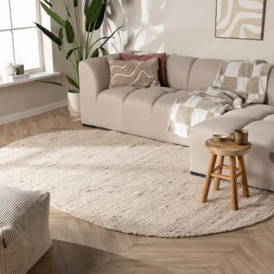 Produktbild von Volero - Wollteppich Oval - Feline Weiß Meliert - 122x183 cm - Wohnzimmer, Esszimmer, Schlafzimmer - Klassik, Ländlich, Modern, Skandinavisch