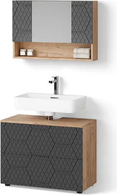 Produktbild von Badmöbel-Set Livinity Ronco Anthrazit mit Wabenstruktur 2 Teile, Unterschrank 80 cm, Model 52922