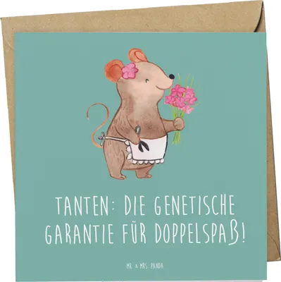 Produktbild von Mr. & Mrs. Panda Glückwunschkarte Tanten Doppelspaß - Meeresbrise - Geschenk, Neffe, Grußkarte, Spaß, doppelkarte, Nichte, Spiel, faltkarte, anlasskarte, Verwandte