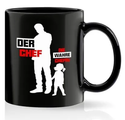Produktbild von Kaffeetasse mit Spruch "Der Chef die wahre Chefin" 320ml Schwarz Keramik