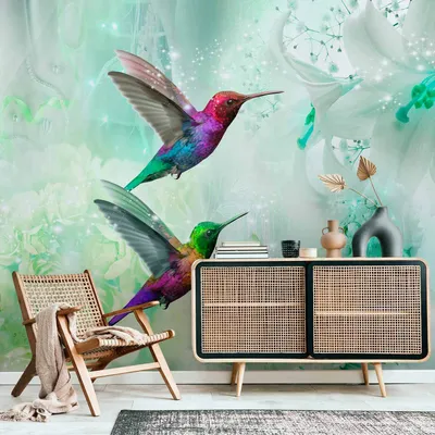 Produktbild von Vlies Fototapete - Colourful Hummingbirds (Green) 350x245 cm Tiere g-B-0068-a-c