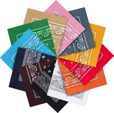 Produktbild von Kurtzy Baumwolle Bandana Set (12er Pack) - Multifunktionale Große Paisley Bandana Kopftücher Damen, Männer und Kinder - Taschentuch/Halstuch