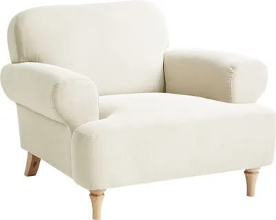 Obrázek produktu pro BELIANI Křeslo světle béžové polyesterová látka čalounění dřevěné nohy retro minimalistický styl obývací pokoj