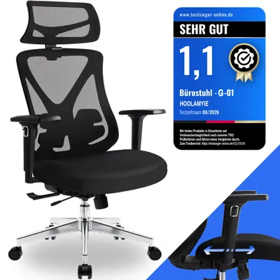 Produktbild von Hoolamyie Bürostuhl ergonomisch 200 kg, Schreibtischstuhl mit Kopfstütze, 3D-Armlehnen, Lordosenstütze, Sitztiefe, Netzstuhl Homeoffice