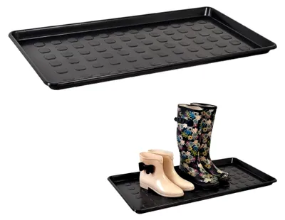 Produktbild von Schuhabtropfschale - Schuhmatte Ablage 76x38 cm mit erhöhtem Rand - Abtropfschale Schwarz für Schuhe bei Regen, Herbst und Winter