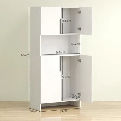 Produktbild von HOMCOM Küchenschrank Hochschrank mit Mikrowellenablage, Soft-Close-Tür Weiß