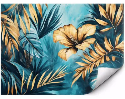Immagine prodotto di Ibisco dorato in stile glamour tropicale per soggiorno camera da letto ufficio 200x140 cm