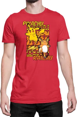Zdjęcie produktu dla Męska Koszulka Japan Anime Manga Pokemon Pikachu 01 Pikachu Light, Man 2XL / Czerwony