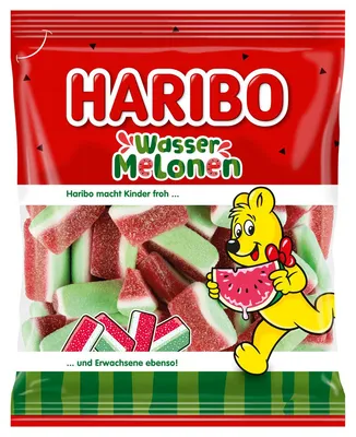 Image de Haribo Melons tricolores 3cm grandes bouchées de gomme de fruits tricolore 160g