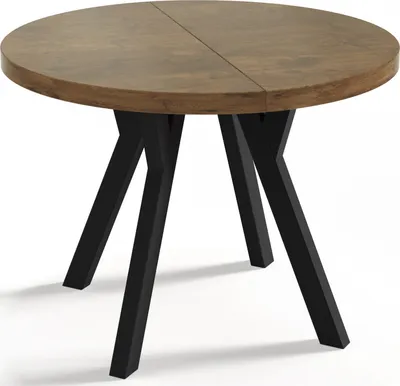 Produktbild von Designer Runder Ausziehbarer Esstisch - Loft-Stil, Industriell, Platzsparend - Schwarze Beine - 100 bis 200 cm - für 5-10 Personen - Hergestellt in EU - Lefkas Eiche - 200 cm