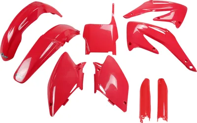 Obrázok produktu pre Súprava kapotáže UFO PLAST, 9-dielna súprava plastovej kapotáže s ochranou vidlice pre Honda CRF R 450 cm³, rok výroby 2004, farba: červená, OEM 00-26