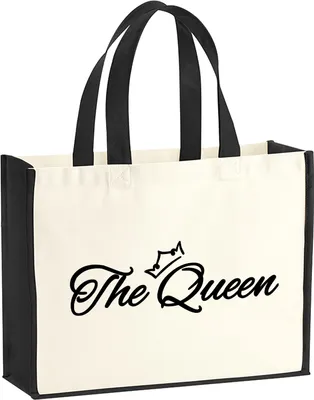 Produktbild von Huuraa Jutetasche The Queen Krone 21 Liter Black Jute und Baumwolle Einkaufstasche Geschenkidee