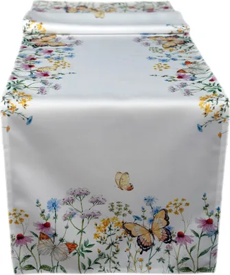 Produktbild von Tischdecke Tischläufer Druck Blumen und Schmetterlinge Frühling 40 x 140 cm
