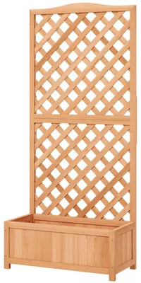 Produktbild von Pflanzkasten mit Rankgitter, Blumenkasten mit Rankgitter, Lattenrost aus Massivholz, 76 x 36 x 170 cm, braun