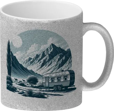 Produktbild von Wohnwagen in den Bergen Glitzer-Kaffeebecher