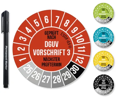 DGUV V3 Testaufkleber rot 20 mm, 1200 Stück, UV-beständig