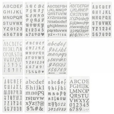 Produktbild von Buchstaben- und Zahlen-Schablonen - 12-teiliges Set aus wiederverwendbarem Kunststoff - Zum Basteln, Malen und Gestalten