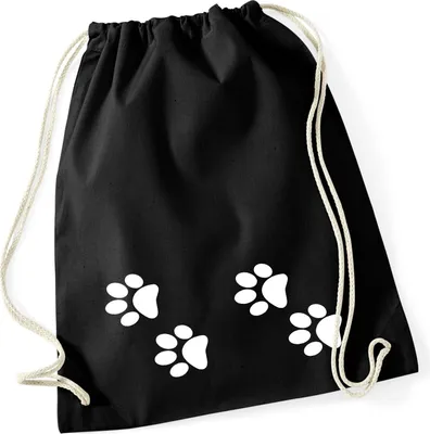 Produktbild von Huuraa Turnbeutel Fußtapsen Tapsen 12 Liter Black Baumwolle Rucksack Geschenkidee