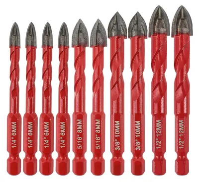 Produktbild von Fliesenbohrer Set 10 Stück Hartmetallbohrer mit Schnellwechsel-Sechskantschaft für Holz, Kunststoff, Mauerwerk, Keramik, Beton, Marmor (6/8/10/12mm)