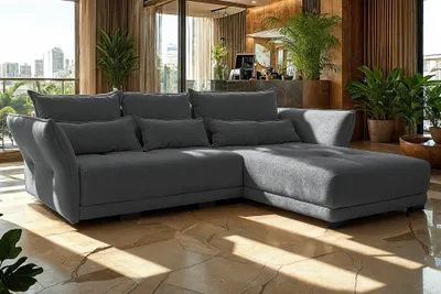 Obrázok produktu pre COMFORTE DELUXE Rohová pohovka v tvare L s funkciou spánku a podnožou na spanie, látka Rosario sivá, univerzálna strana, Š250 x D187 x V95 cm