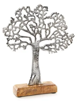 Produktbild von Lebensbaum Figur aus Metall (Alu) auf Holz Sockel - 27 cm