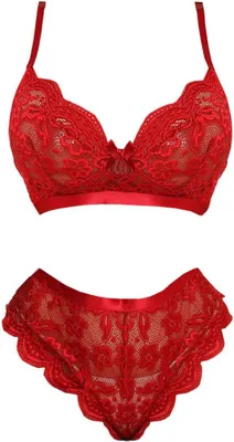 Produktbild von Damenunterwäsche-Set - Unterwäsche - Spitze - BH und Slip - hoch geschnitten - Einheitsgröße - Rot