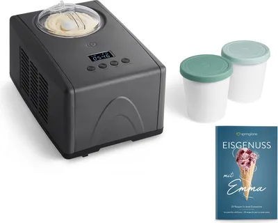 Produktbild von SPRINGLANE Eismaschine Emma 1,5 L mit selbstkühlendem Kompressor 150 W inkl. Aufbewahrungsbehälter 2er-Set, Eiscrememaschine aus Edelstahl mit entnehmbarem Eisbehälter, inkl. Rezeptheft