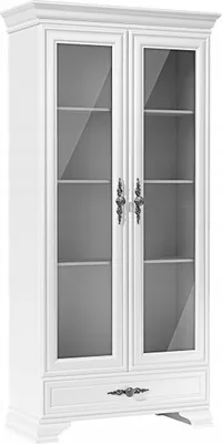 Produktbild von Vitrinenschrank weiß 100x210x44 cm Vintage Stil mit Glastüren Bücherschrank Wohnzimmerschrank Bücherregal Schrank für Wohnzimmer