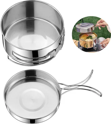 Produktbild von Kochset Edelstahl, Kochgeschirr Set, für 1-2 Person, Picknick Kochgeschirr, Campinggeschirre, 900ml