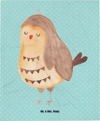 Produktbild von Mr. & Mrs. Panda Fleecedecke Eule Zufrieden - Türkis Pastell - Geschenk, Babydecke, Waldtier, glücklich, Kinderdecke, Owl, Schlummerdecke, Hochzeitstag, Müde, Plaid
