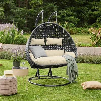 Produktbild von HOME DELUXE Polyrattan Hängesessel TWIN DELUXE - nur Korb und Kissen | Hängekorb, Hängestuhl, Gartenmöbel, Gartenschaukel, Rattanmöbel