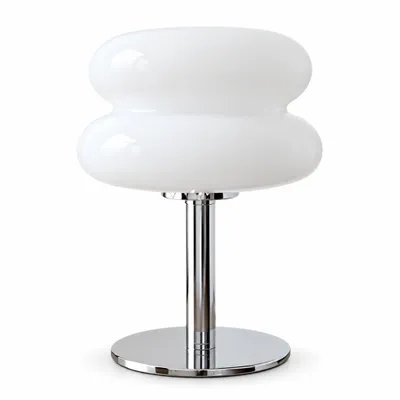 Produktbild von Glas Tischlampe im Retro-Design – LED Nachttischlampe dimmbar, 3 Lichtfarben, USB, Fuß in Chromoptik – Weiß