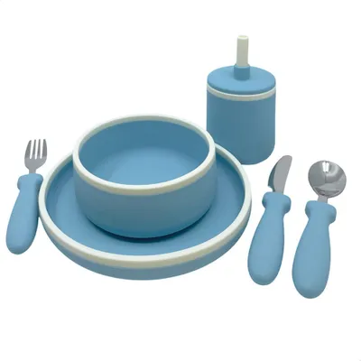 Image de Smikkels Silicone Vaisselle pour enfants Set de dîner bleu - set de repas durable