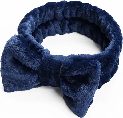 Image de Serre-tête spa moelleux en polaire unie bleu marine
