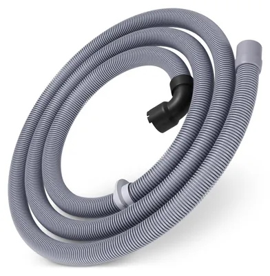 A coiled gray corrugated hose with black and gray connectors.
