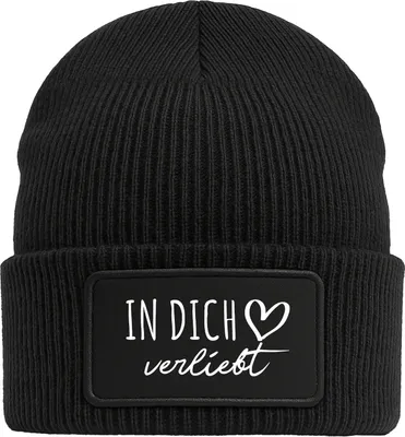 Produktbild von Huuraa Beanie In dich verliebt Black doppellagige Polyacryl Mütze mit Patch Geschenkidee