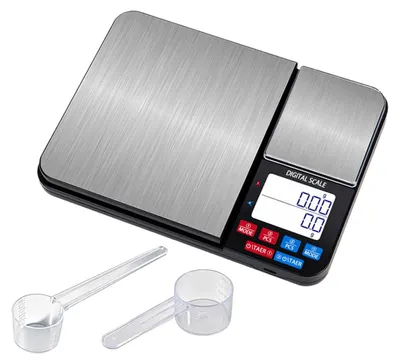 Digitale Küchenwaage 5 kg/1 g & 500 g/0,01 g, Doppelwaage, wiederaufladbar