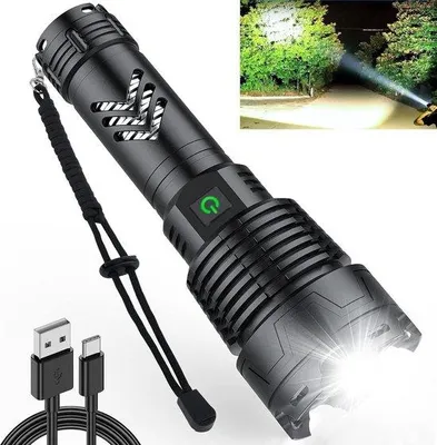 Image de Lampe torche LED rechargeable de 120 000 lumens, zoom, étanche IPX5, 5 modes, pour l'extérieur