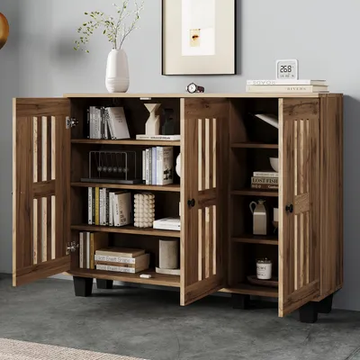 Produktbild von STILVORA Sideboard mit 3 breite Türen und 8 unterteilte Ablagefächer,Seitenschrank mit 5 Schichten,Beistellschrank für Wohnzimmer,Schlafzimmer,Büro&Eingangsbereich