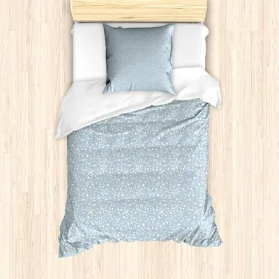 Produktbild von ABAKUHAUS Elfenbein und Blau Bettbezug Set, Sterne-Muster auf Silhouetten Hintergrund Kindergarten Doodle Illustration, 135 x 200 cm + 80 x 80 cm, Baby Blue und Elfenbein